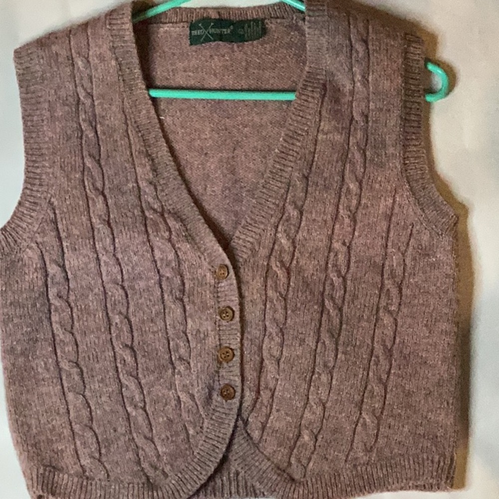 Vintage Reed Hunter light mauve preppy wool cable knit button vest Sz. L